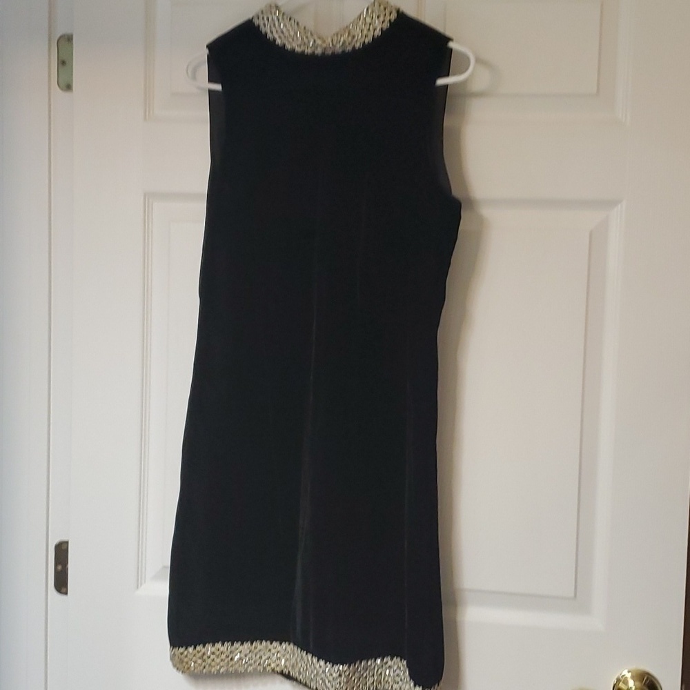 Vintage Wimpfheimer & Bro 50/60s blk velvet dress silver braid trim Sz 16